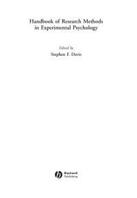 Imagen de portada: Handbook of Research Methods in Experimental Psychology 1st edition 9781405132800