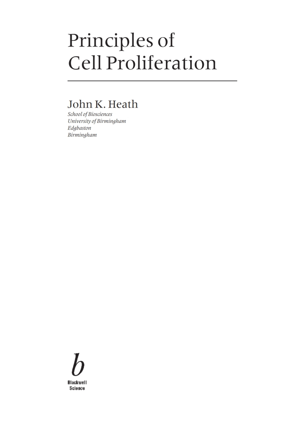 Principles of Cell Proliferation 1st Edition