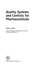 Imagen de portada: Quality Systems and Controls for Pharmaceuticals 1st edition 9780470056929