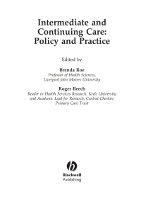 Cover image: Intermediate and Continuing Care: Policy and Practice 1st edition 9781405120333