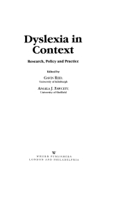 Cover image: Dyslexia in Context: Research, Policy and Practice 1st edition 9781861564269