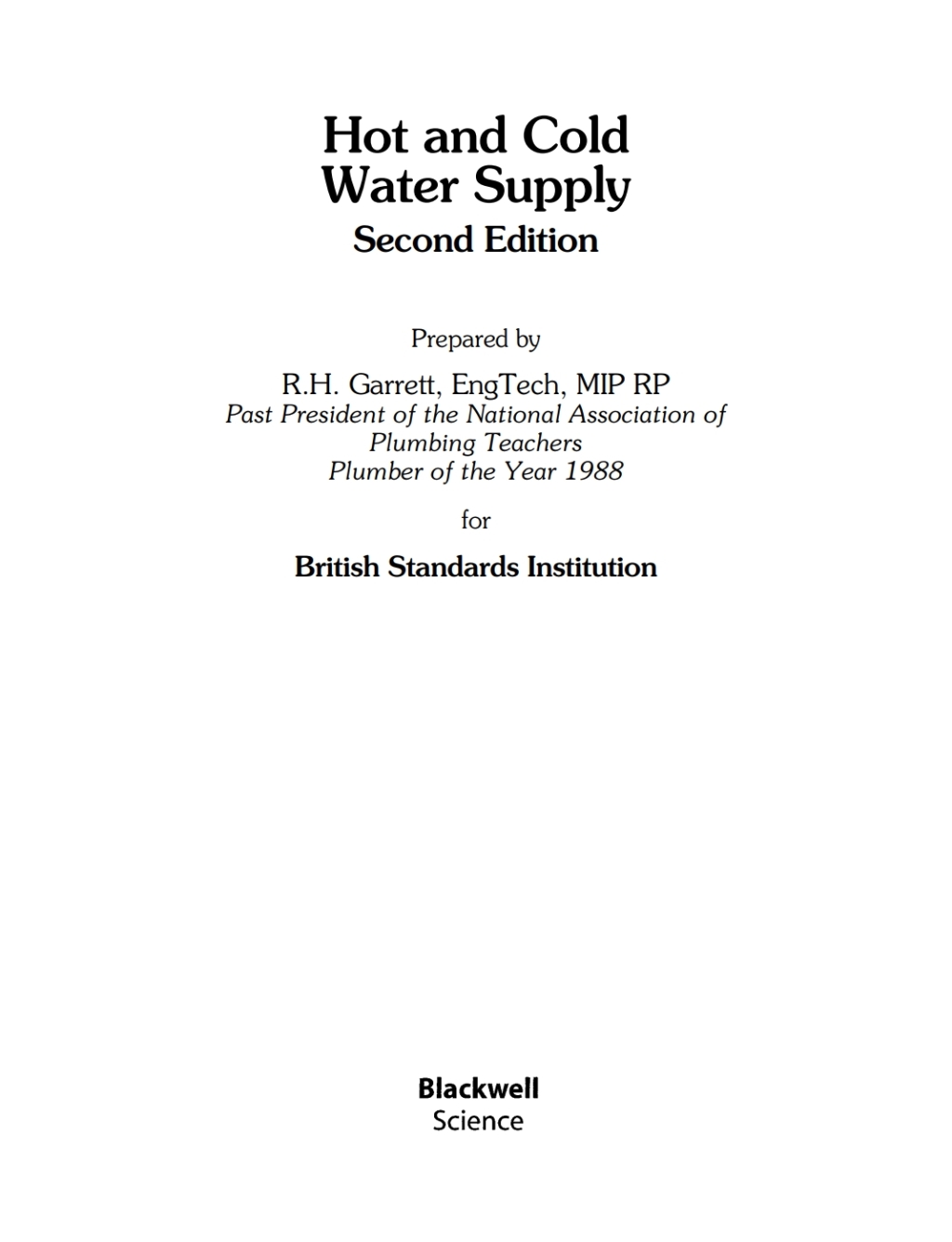 Hot and Cold Water Supply 1st Edition