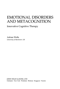 Imagen de portada: Emotional Disorders and Metacognition 1st edition 9780471491682