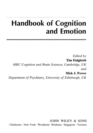 Cover image: Handbook of Cognition and Emotion 1st edition 9780471978367