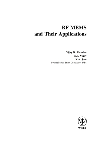 Cover image: RF MEMS and Their Applications 1st edition 9780470843086