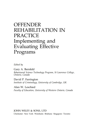 Cover image: Offender Rehabilitation in Practice 1st edition 9780471720263