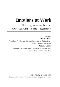 Cover image: Emotions at Work: Theory, Research and Applications for Management 1st edition 9780471987598