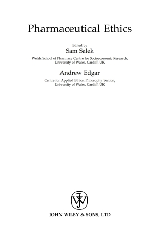 Titelbild: Pharmaceutical Ethics 1st edition 9780471490579