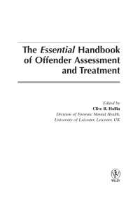 Cover image: The Essential Handbook of Offender Assessment and Treatment 1st edition 9780470854365