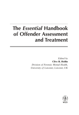Imagen de portada: The Essential Handbook of Offender Assessment and Treatment 1st edition 9780470854365