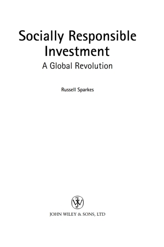 Cover image: Socially Responsible Investment 1st edition 9780471499534