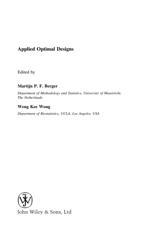 Cover image: Applied Optimal Designs 1st edition 9780470856970