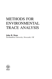 Cover image: Methods for Environmental Trace Analysis 1st edition 9780470844212