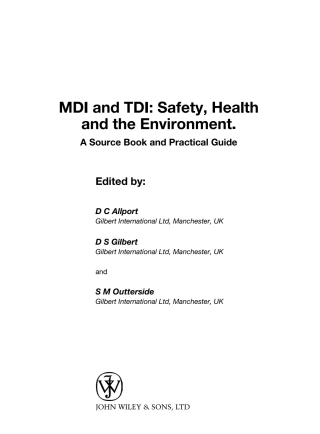 Cover image: MDI and TDI: Safety, Health and the Environment: A Source Book and Practical Guide 1st edition 9780471958123