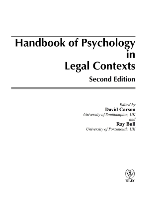 Immagine di copertina: Handbook of Psychology in Legal Contexts 2nd edition 9780471498742