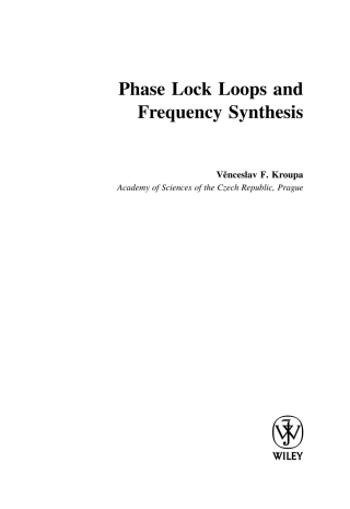 Imagen de portada: Phase Lock Loops and Frequency Synthesis 1st edition 9780470848661