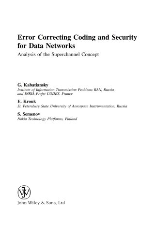 Cover image: Error Correcting Coding and Security for Data Networks: Analysis of the Superchannel Concept 1st edition 9780470867549