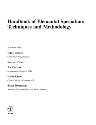 Cover image: Handbook of Elemental Speciation: Techniques and Methodology 1st edition 9780471492146
