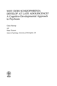 Cover image: Why Does Schizophrenia Develop at Late Adolescence? 1st edition 9780470848784