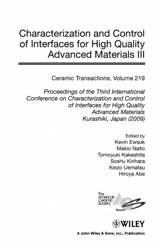 Imagen de portada: Characterization and Control of Interfaces for High Quality Advanced Materials III: Ceramic Transactions, Volume 219 1st edition 9780470909171