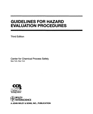 Imagen de portada: Guidelines for Hazard Evaluation Procedures 3rd edition 9780471978152