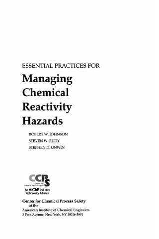 Imagen de portada: Essential Practices for Managing Chemical Reactivity Hazards 1st edition 9780816908967