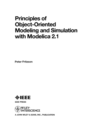 Titelbild: Principles of Object-Oriented Modeling and Simulation with Modelica 2.1 1st edition 9780471471639