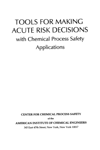 Cover image: Tools for Making Acute Risk Decisions 1st edition 9780816905577