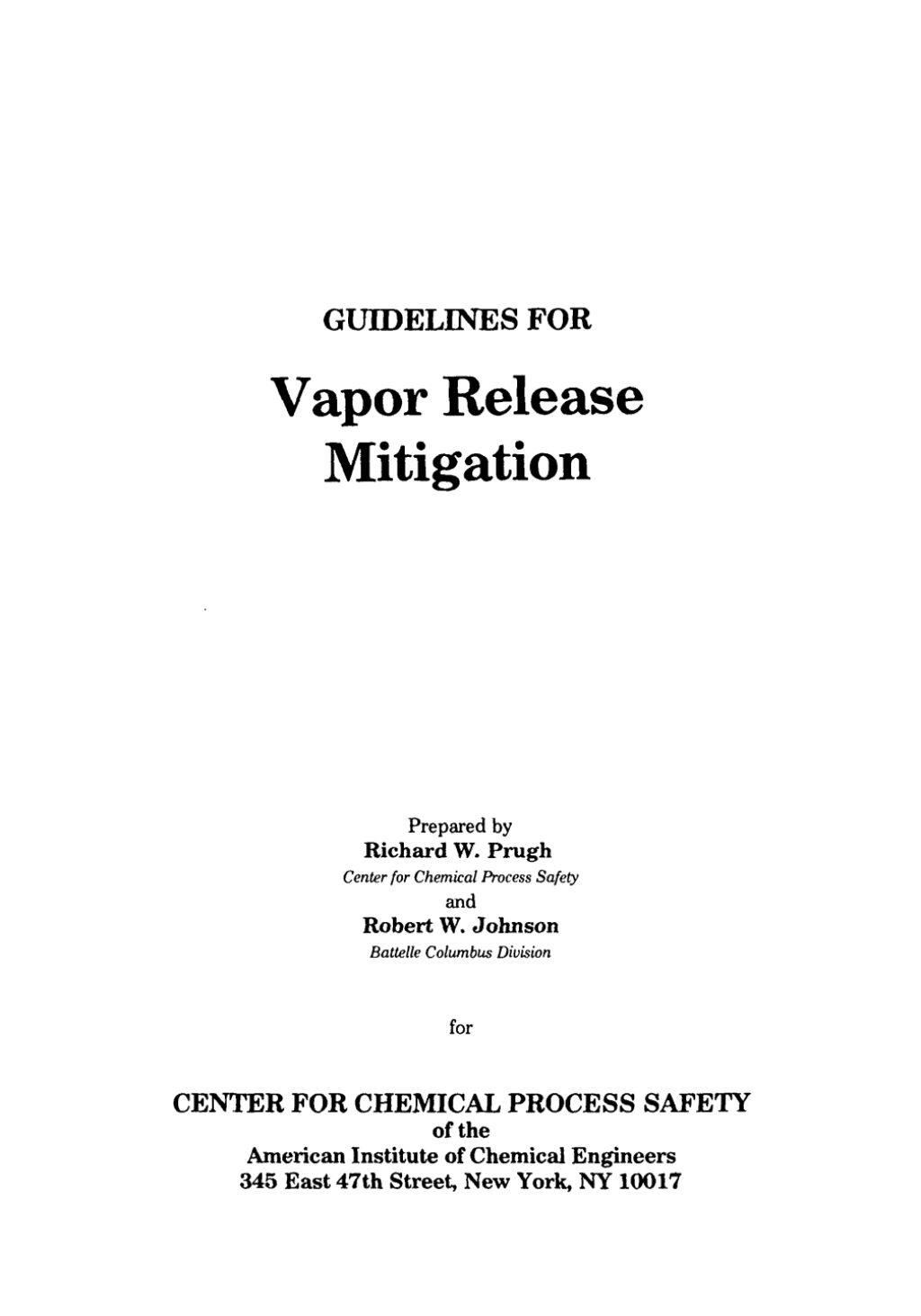 Guidelines for Vapor Release Mitigation 1st Edition