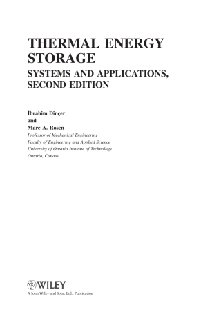 Cover image: Thermal Energy Storage 2nd edition 9780470747063