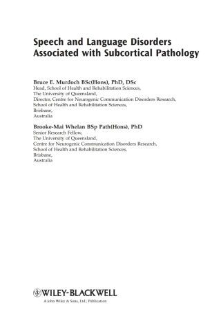 Cover image: Speech and Language Disorders Associated with Subcortical Pathology 1st edition 9780470025734