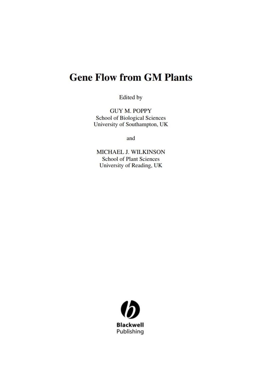 Gene Flow from GM Plants 1st Edition