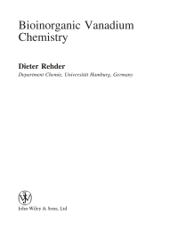 Cover image: Bioinorganic Vanadium Chemistry 1st edition 9780470065167