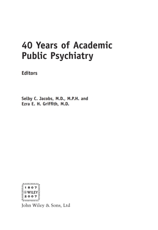 Cover image: 40 Years of Academic Public Psychiatry 1st edition 9780470987674