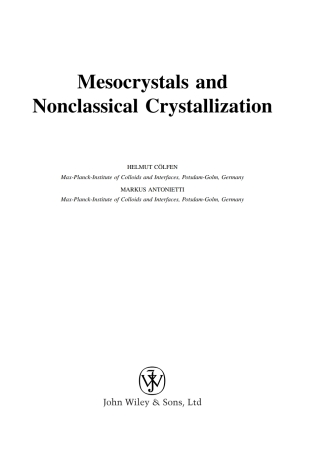 Cover image: Mesocrystals and Nonclassical Crystallization 1st edition 9780470029817