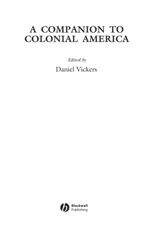 Cover image: A Companion to Colonial America 1st edition 9780631210115