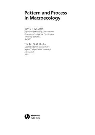 Imagen de portada: Pattern and Process in Macroecology 1st edition 9780632056538