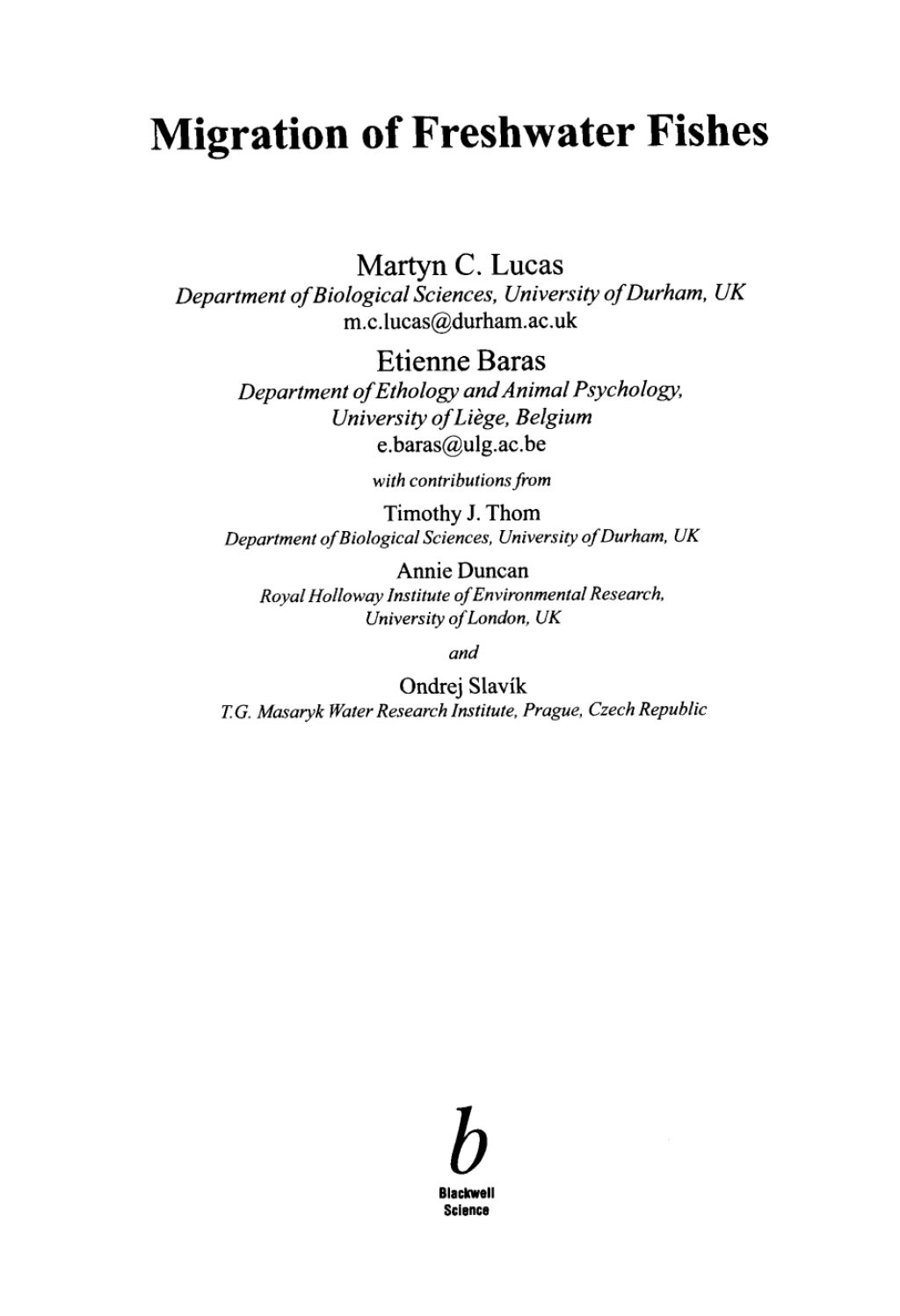 Migration of Freshwater Fishes 1st Edition