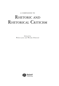 صورة الغلاف: A Companion to Rhetoric and Rhetorical Criticism 1st edition 9781405149570