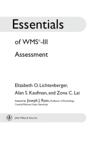 Cover image: Essentials of WMS-III Assessment 1st edition 9780471380801