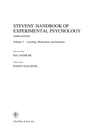 Cover image: Stevens' Handbook of Experimental Psychology, Learning, Motivation, and Emotion 3rd edition 9780471650164