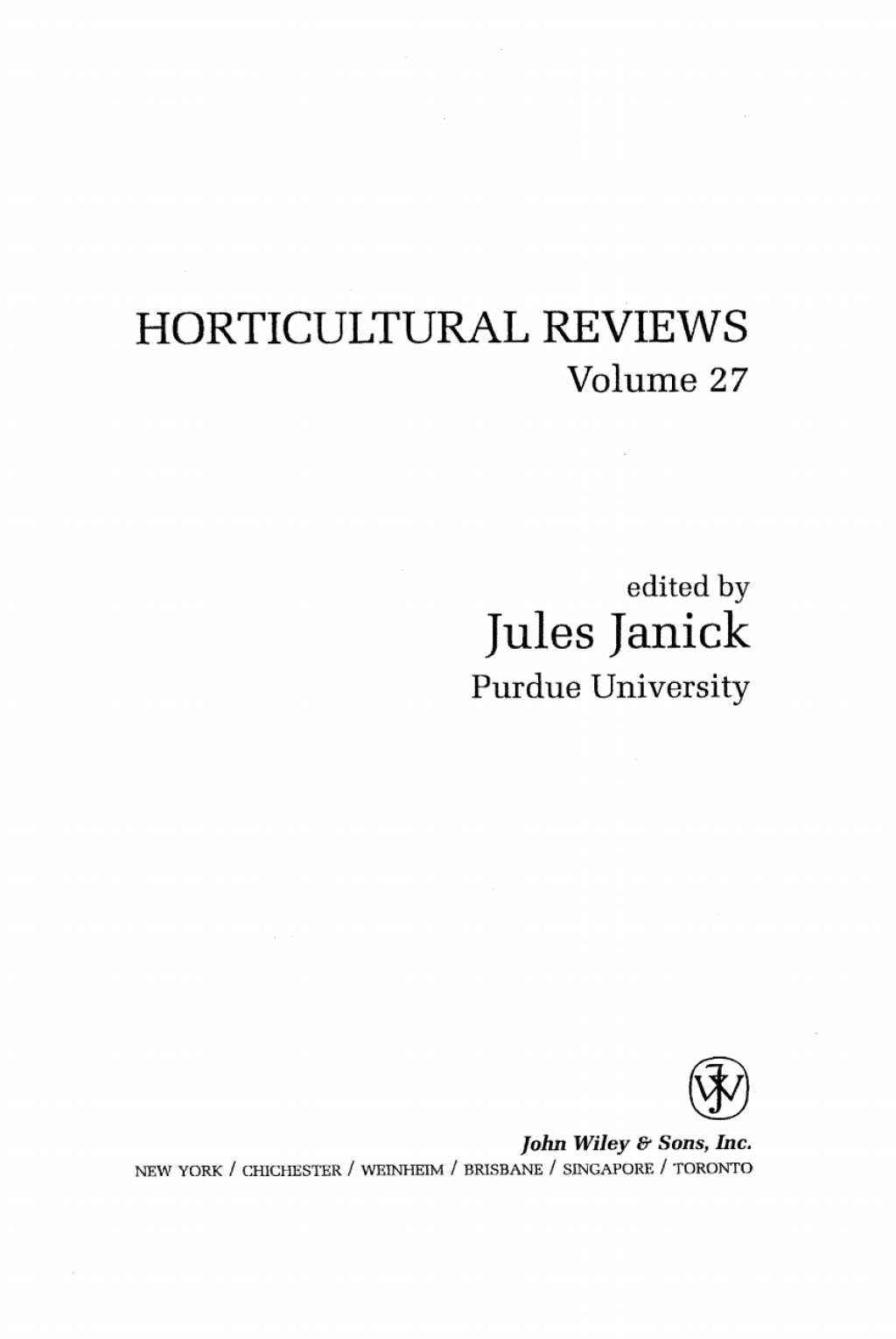 Horticultural Reviews 1st Edition