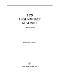 Cover image: 175 High-Impact Resumes 3rd edition 9780471210856