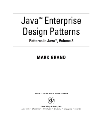 Cover image: Java Enterprise Design Patterns 1st edition 9780471333159