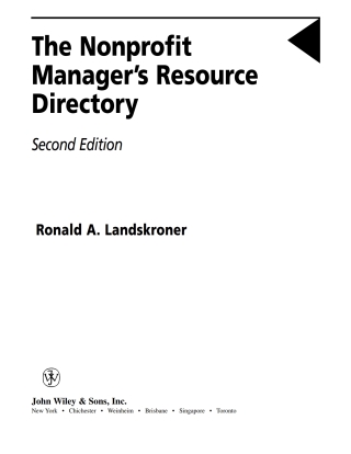 Cover image: The Nonprofit Manager's Resource Directory 2nd edition 9780471392422