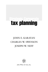 Cover image: Strategic Corporate Tax Planning 1st edition 9780471220756