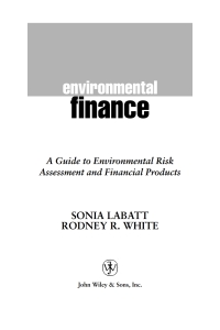 Cover image: Environmental Finance: A Guide to Environmental Risk Assessment and Financial Products 1st edition 9780471123620