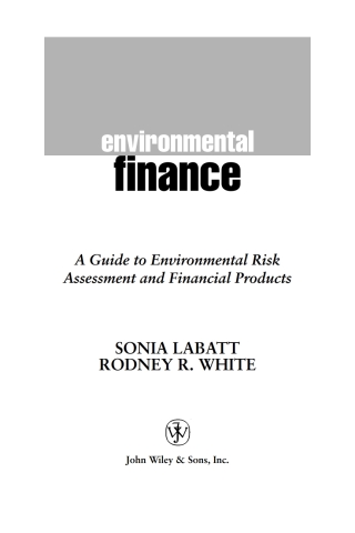 Cover image: Environmental Finance: A Guide to Environmental Risk Assessment and Financial Products 1st edition 9780471123620
