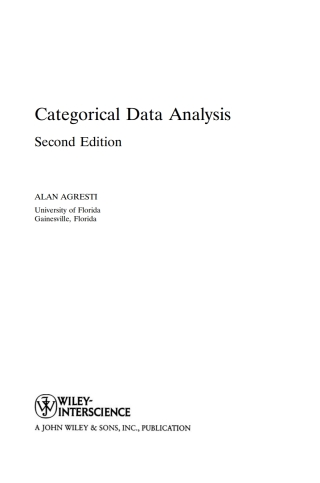 Cover image: Categorical Data Analysis 2nd edition 9780471360933