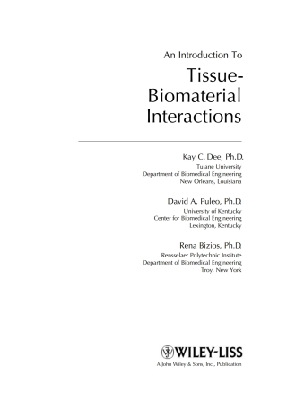 Cover image: An Introduction to Tissue-Biomaterial Interactions 1st edition 9780471253945